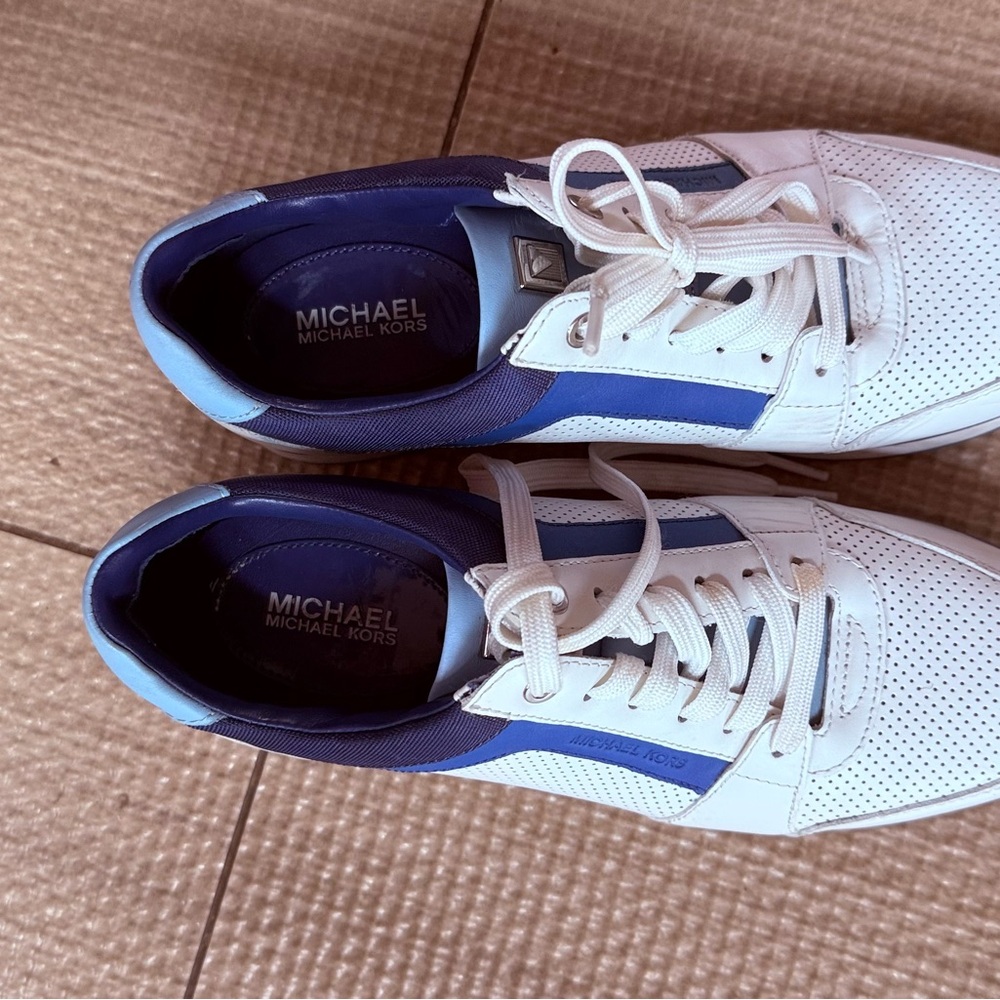 MICHAEL Michael Kors White and Blue Men’s Leather Sneakers